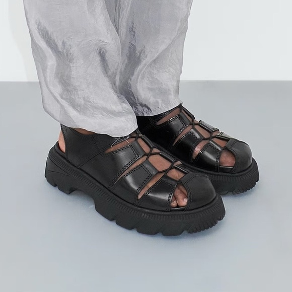 New Miista E8 Eunice Black Leather Platform Sandals Shoes Size US 7.5 / EU 38 - Picture 10 of 14